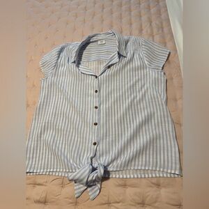 Croft & Barrow Light Blue and White Striped Button Down Shirt With Cap Sleeves